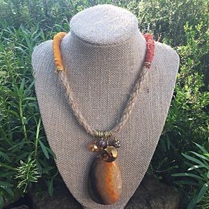 Long boho agate pendant necklace